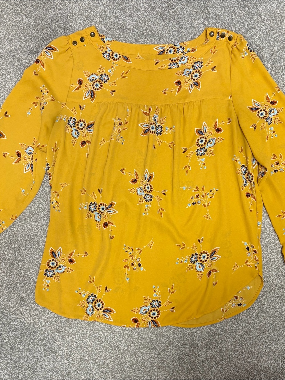 LOFT Mustard Floral Long Sleeve Top 🌼 Size Large | Cozy Fall Favorite